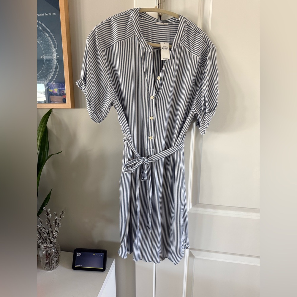 GAP Blue and White Vertical Stripe Button-Down Tunic